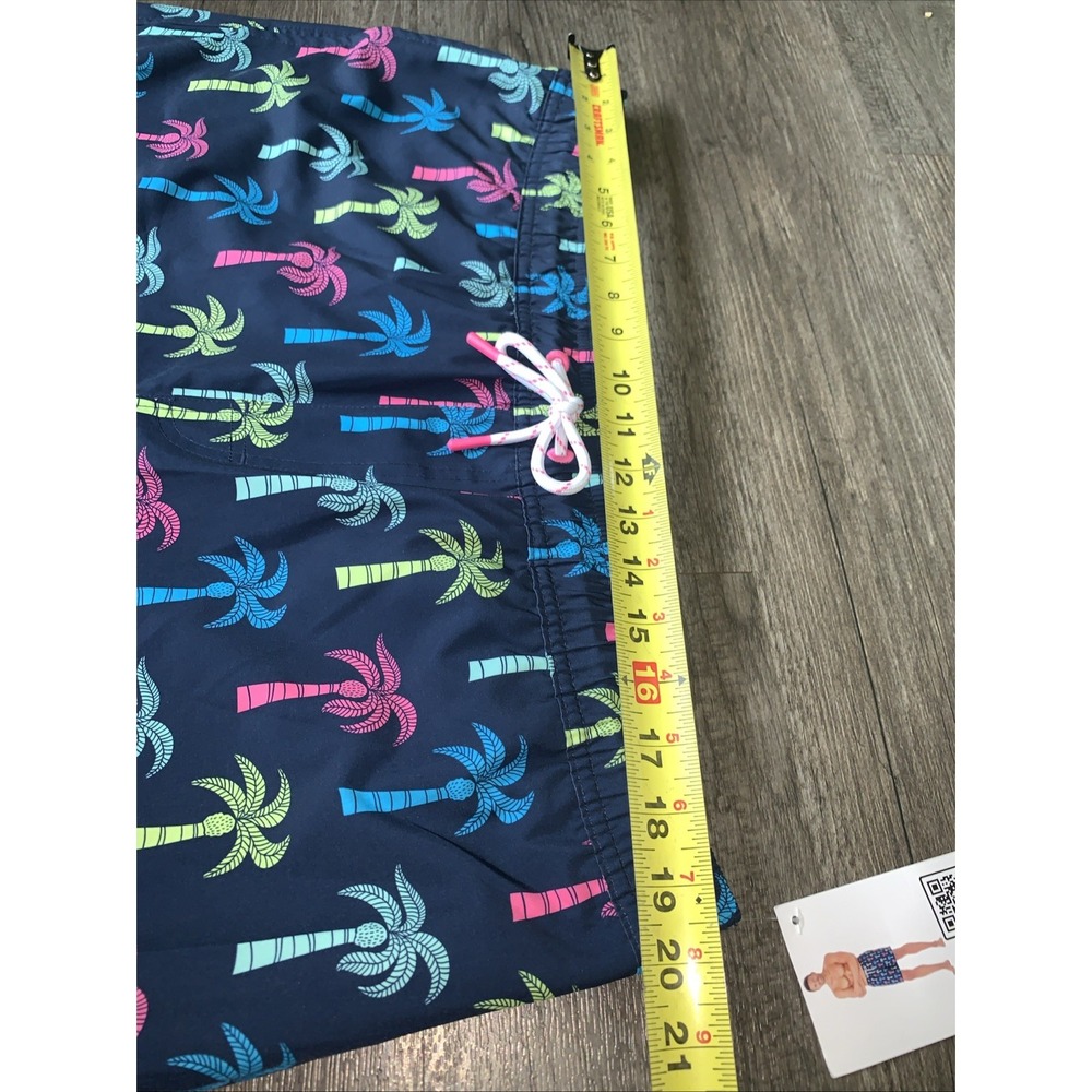 Member's Mark Mens Resort Swim Trunks XL Navy Neon Palm Tree Board Shorts NWT